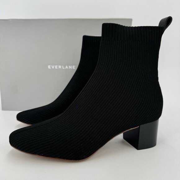 Everlane The Glove Boot in Black size 7.5 Women's Stretch Rib Knit Ankle Bootie - Picture 3 of 9